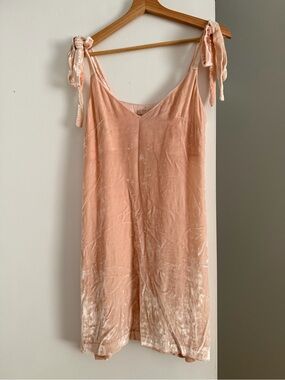 H&M Velvet Tie-Shoulder Slip Dress in Blush
